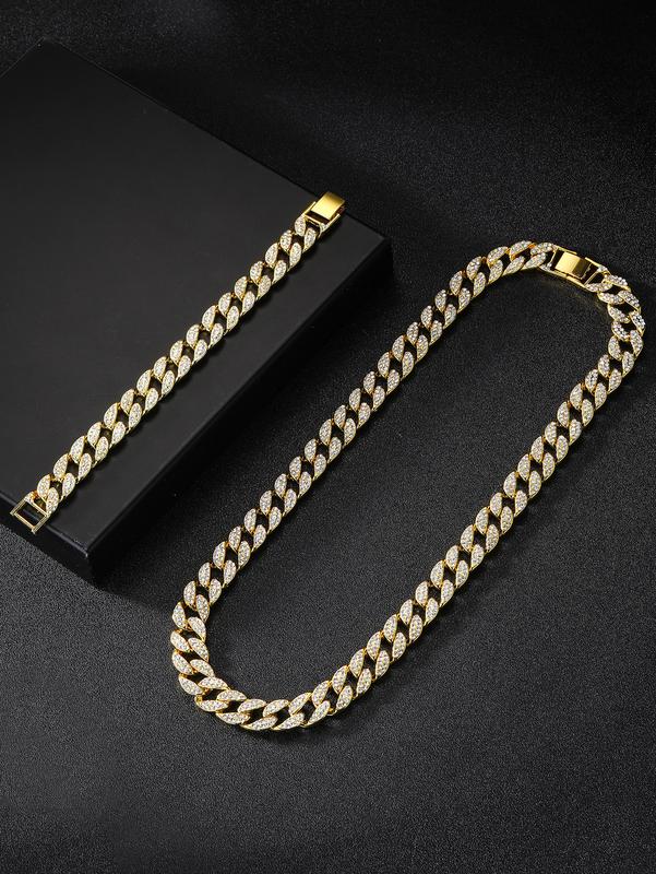 Cuban Link Chain and Bracelet Set for Men Women Iced Out Gift for Boys Hip Hop Rapper Jewelry