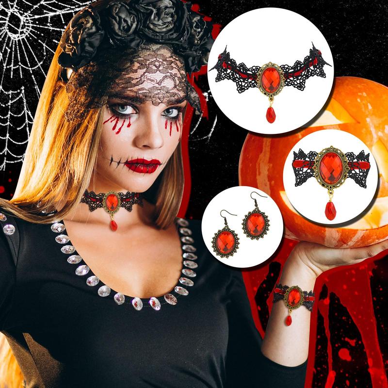 Halloween Goth Necklace Set Halloween Costume Accessories Pumpkin Black Red Necklace Necklace Earrings Set Witch costume Cosplay Halloween accessories