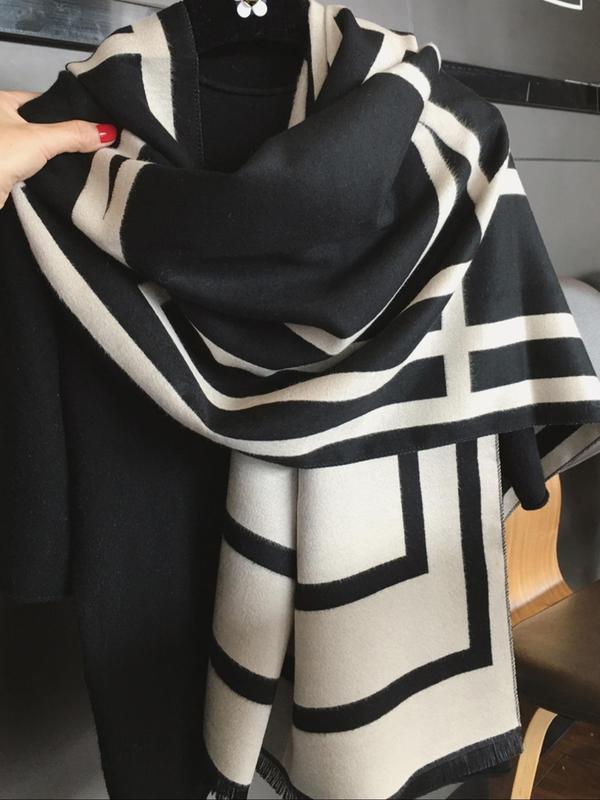 Women's Colorblock Striped Print Scarf, Casual Soft Warm Shawl for Fall & Winter, Fashion Accessories for Daily Wear