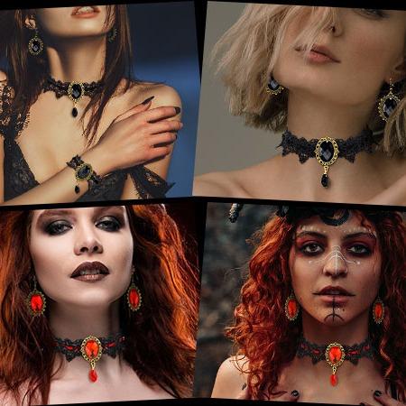 Halloween Goth Necklace Set Halloween Costume Accessories Pumpkin Black Red Necklace Necklace Earrings Set Witch costume Cosplay Halloween accessories