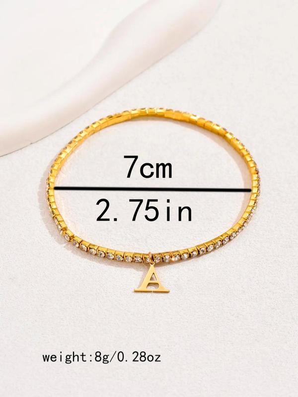 Letter Detail Anklet for Women & Girls, Rhinestone Decorated Foot Jewelry for Beach Party Vacation, Trendy All-match Alloy Jewelry for Birthday Gift