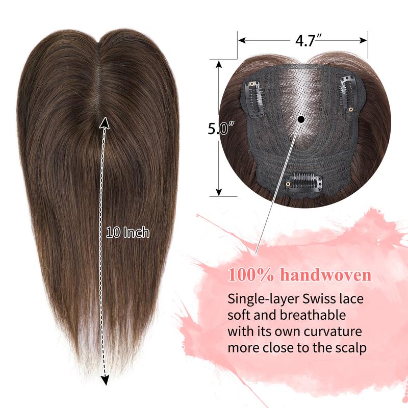 Vasilia Human Hair Topper 10 Inch Hair Toppers for Women Real Hair Toppers Clip in Hair Topper for Women with Thinning Hair Wiglets Hairpieces for Women Hair Loss Solution Add Hair Volume Cover Thinning Hair