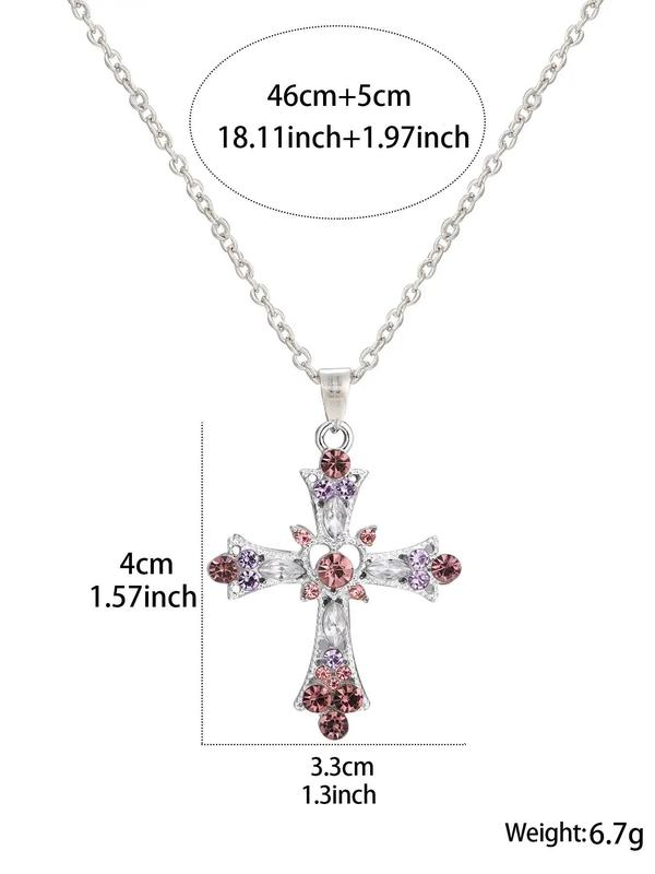 Easter Rhinestone Cross Pendant Necklace for Women & Girls,  Fashion Y2k Necklace Jewelry for Party, Daily Clothing Decor, Trendy All-match & Exquisite Jewelry for Birthday Gift