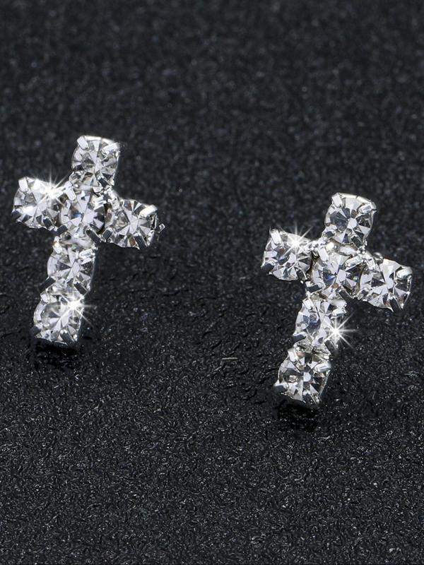 Street Trend Cross Design Stud Earrings for Men, Vintage Rhinestone Decor Earrings for Party, Daily Decor, Fashion All-match Exquisite Jewelry for Gift