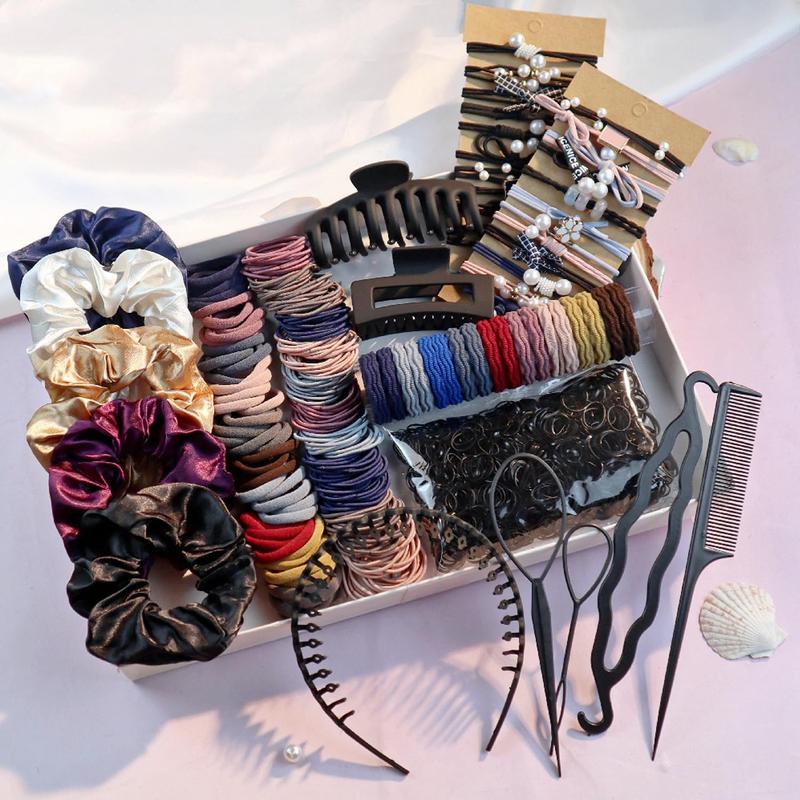 Multicolour Hair Accessories Set for Women: Ponytail Holders, Hair Scrunchies, Hairbands, Scrunchy Hair Ties - 1149PCS(Dark color)