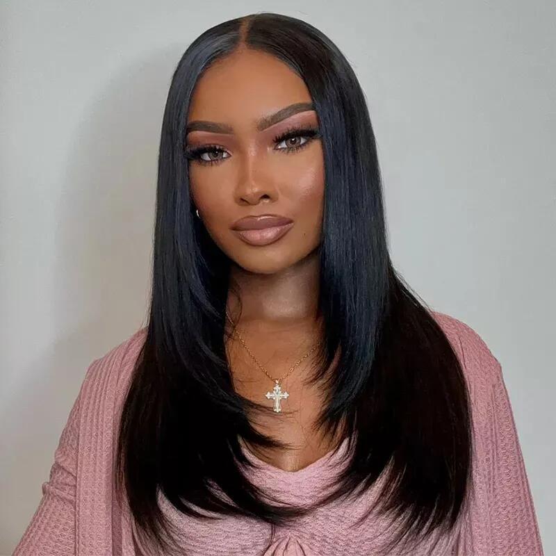 Megalook Super Silky Straight Glueless Human Wigs 250% Density Pre Cut 6x5 HD Lace Front Wig Beginners Wigs Ready to Wear Bleached Knots Wig