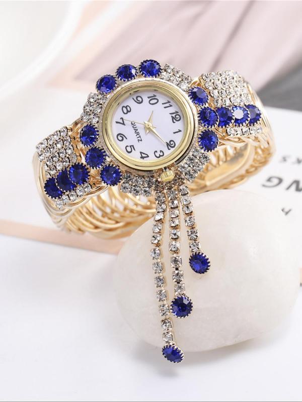 Women's Rhinestone Tassel Bangle Quartz Watch, Exquisite Trendy Wristwatch, Fashionable Watch for Women As Gift