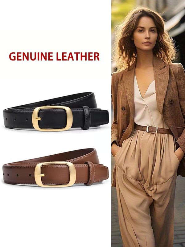 Women's Solid Color Leather Belt, Fashionable Minimalist Belt for Jeans Trousers, Casual Waistband for Daily Use