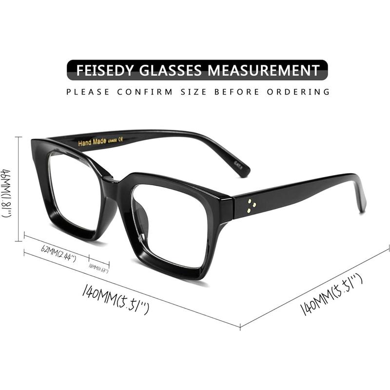 FEISEDY Glasses Frame Womens, Square Thick Eyeglasses Frame, Classic Eyewear for Men B2461