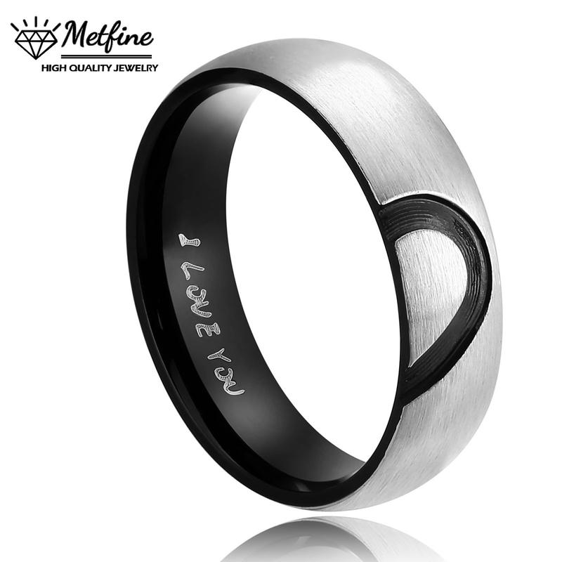 Wedding Rings Promise Couple Rings Matching Heart I Love You Engraved Titanium Steel for Couples Wedding Engagement Band Rings Width 6mm with Gift box