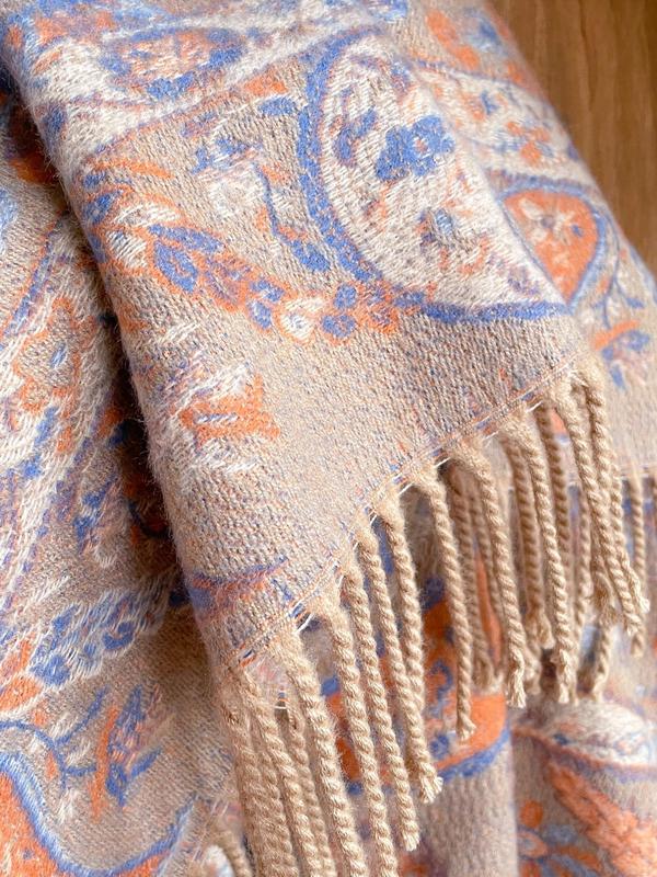 Paisley Print Tassel Decor Scarf, Boho Style Shawl for Women & Men, Fashion Accessories for Daily Wear, Trendy All-match & Exquisite Scarf for Birthday Gift