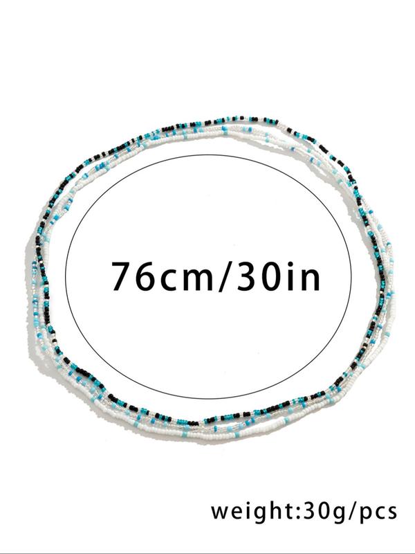 2024 Summer Women's Fashion Colorblock Beaded Waist Chain, Boho Style Beaded Decorated Waist Chain, Casual Body Jewelry Back To School