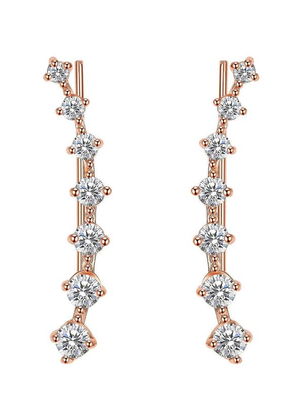 Women's Rhinestone Decor Ear Climbers, Fashion Elegant Copper Earrings For Anniversary Party Evening Gift