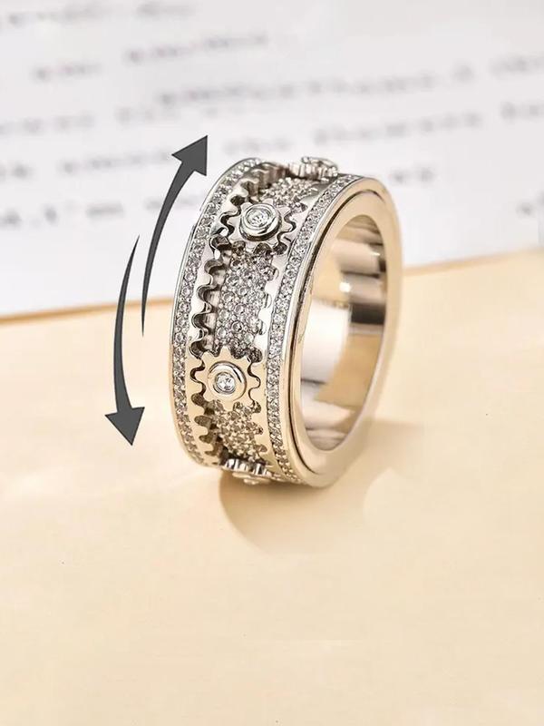 Creative Gear Design Rhinestone Decorated Ring, Fashion Accessories for Women & Men, Trendy All-match & Exquisite Jewelry for Birthday Gift