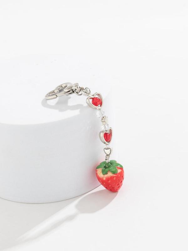 Cute Strawberry & Heart Design Keychain for Women,  Trendy Key Fob for Car Key, Chic Accessories As Birthday Gift for Friends