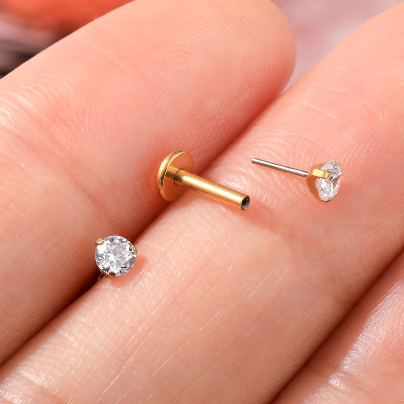 Oufer 16G Titanium Prong CZ Threadless Push Pin Labret Tragus Cartilage Conch Helix Flat Back Earring Nose Stud