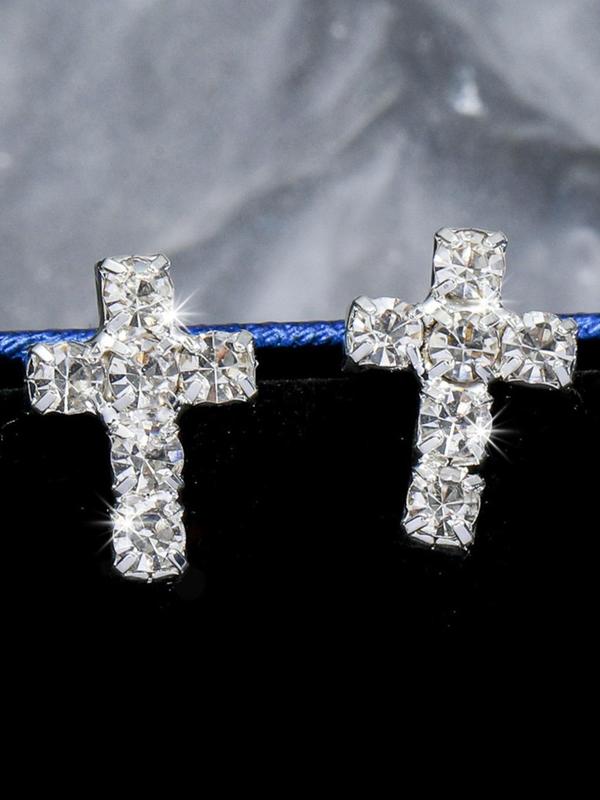 Street Trend Cross Design Stud Earrings for Men, Vintage Rhinestone Decor Earrings for Party, Daily Decor, Fashion All-match Exquisite Jewelry for Gift