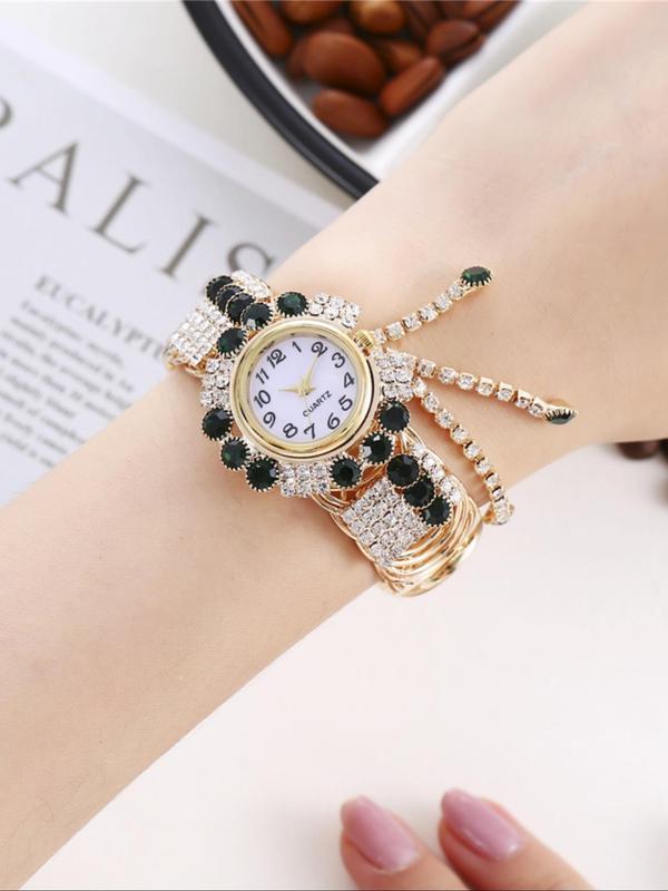 Women's Rhinestone Tassel Bangle Quartz Watch, Exquisite Trendy Wristwatch, Fashionable Watch for Women As Gift