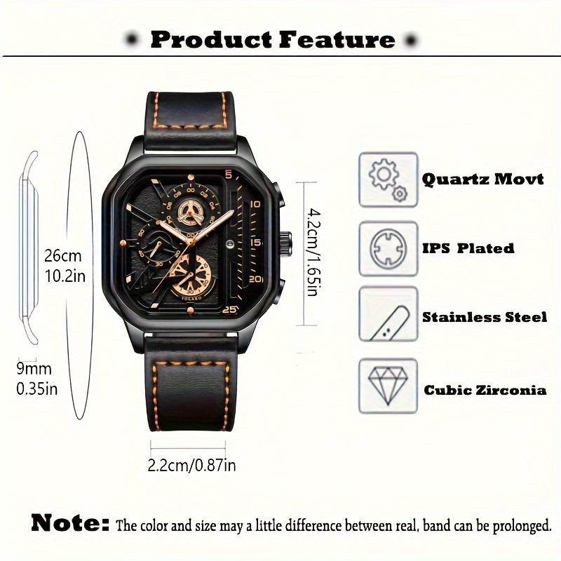 Men's Watch, Vintage Sports Men's Watches Large Dial Date PU Leather Calendar Quartz Watch, Ideal for Gifts