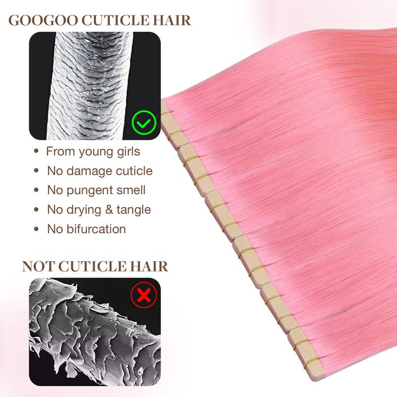 GOOGOO Hair 10pcs Tape in Human Hair Extensions 25g to 30g Natural Straight