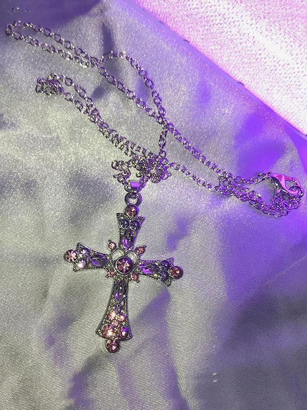 Easter Rhinestone Cross Pendant Necklace for Women & Girls,  Fashion Y2k Necklace Jewelry for Party, Daily Clothing Decor, Trendy All-match & Exquisite Jewelry for Birthday Gift