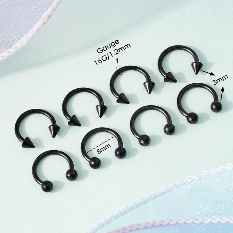 Oufer 8PCS 16G 8 10 12MM Horseshoe Circular Barbell