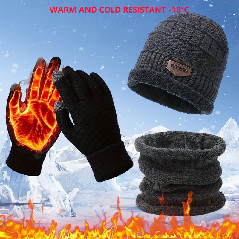 3 pcs 3-Piece Winter Warmth Set: Knit Hat, Neck Warmer, & Gloves for Women & Men