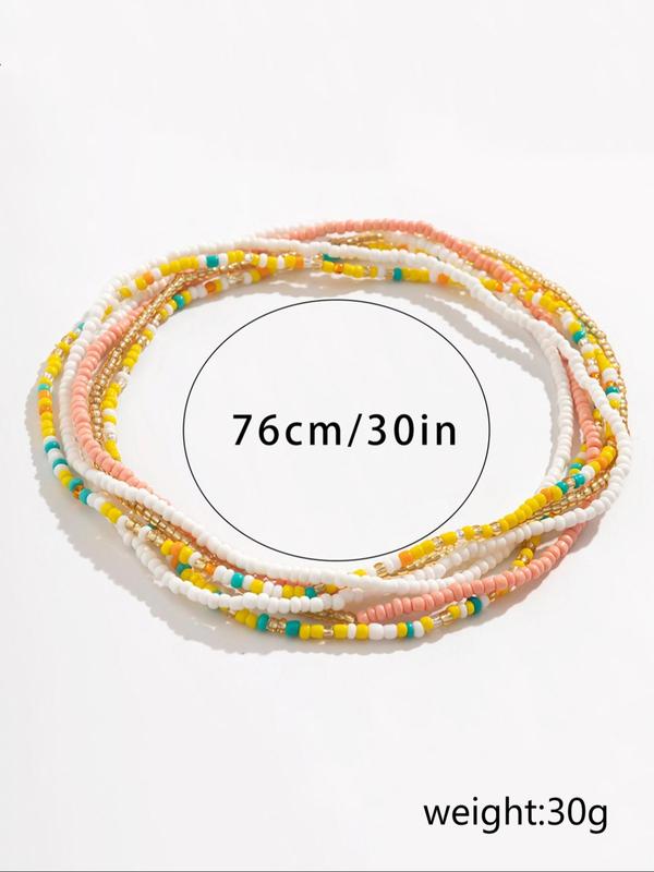 2024 Summer Women's Fashion Colorblock Beaded Waist Chain, Boho Style Beaded Decorated Waist Chain, Casual Body Jewelry Back To School