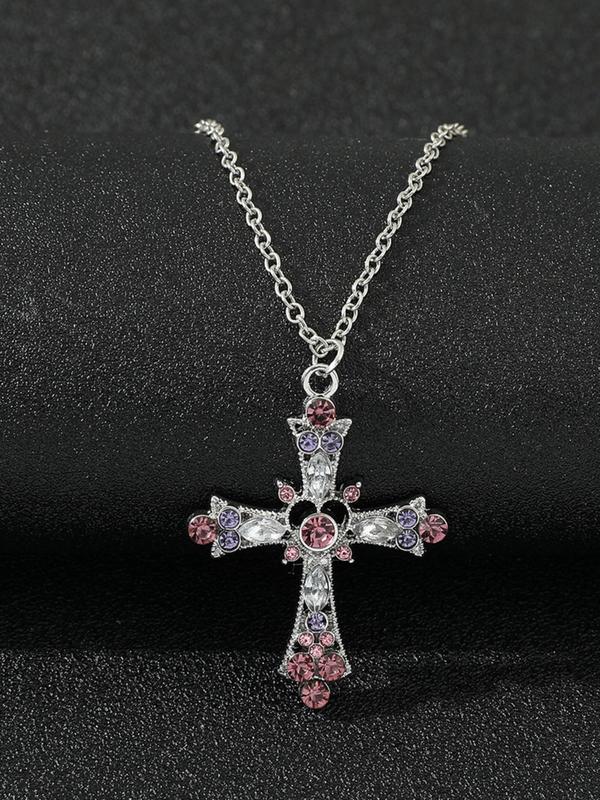 Easter Rhinestone Cross Pendant Necklace for Women & Girls,  Fashion Y2k Necklace Jewelry for Party, Daily Clothing Decor, Trendy All-match & Exquisite Jewelry for Birthday Gift