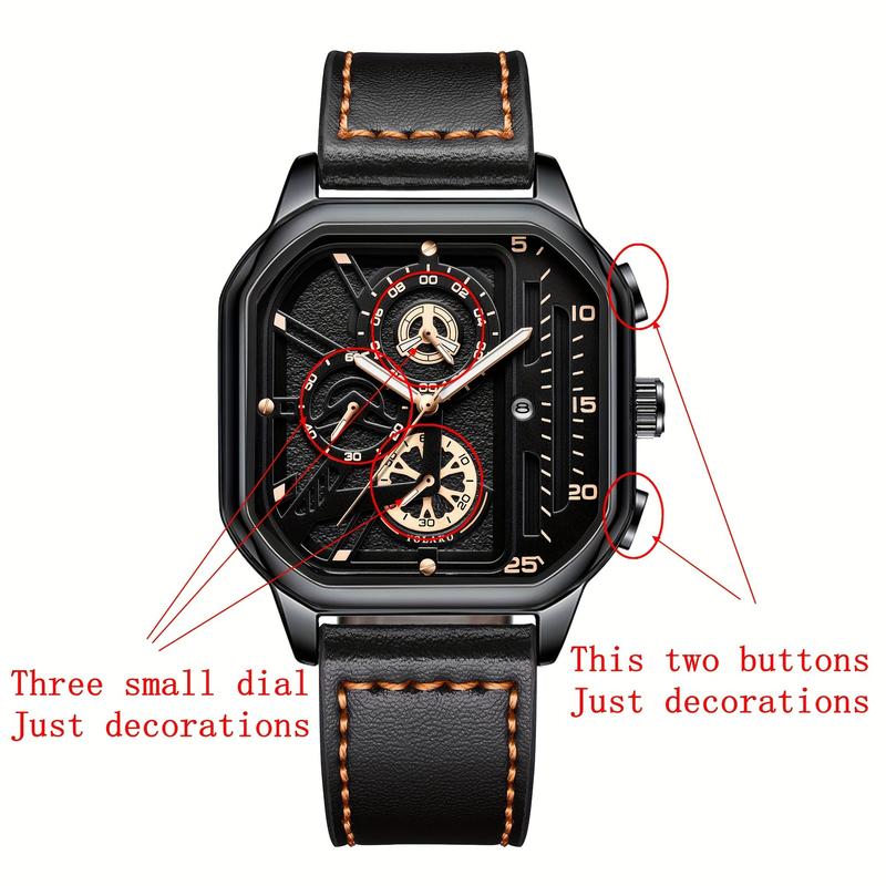 Men's Watch, Vintage Sports Men's Watches Large Dial Date PU Leather Calendar Quartz Watch, Ideal for Gifts