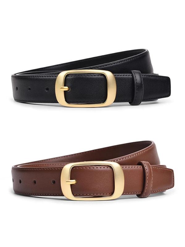 Women's Solid Color Leather Belt, Fashionable Minimalist Belt for Jeans Trousers, Casual Waistband for Daily Use