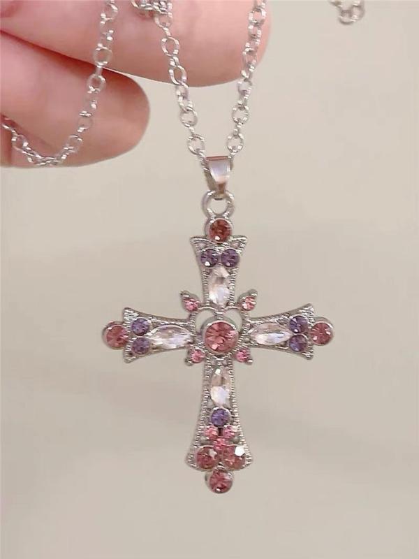 Easter Rhinestone Cross Pendant Necklace for Women & Girls,  Fashion Y2k Necklace Jewelry for Party, Daily Clothing Decor, Trendy All-match & Exquisite Jewelry for Birthday Gift