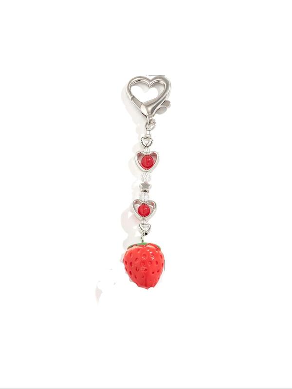 Cute Strawberry & Heart Design Keychain for Women,  Trendy Key Fob for Car Key, Chic Accessories As Birthday Gift for Friends