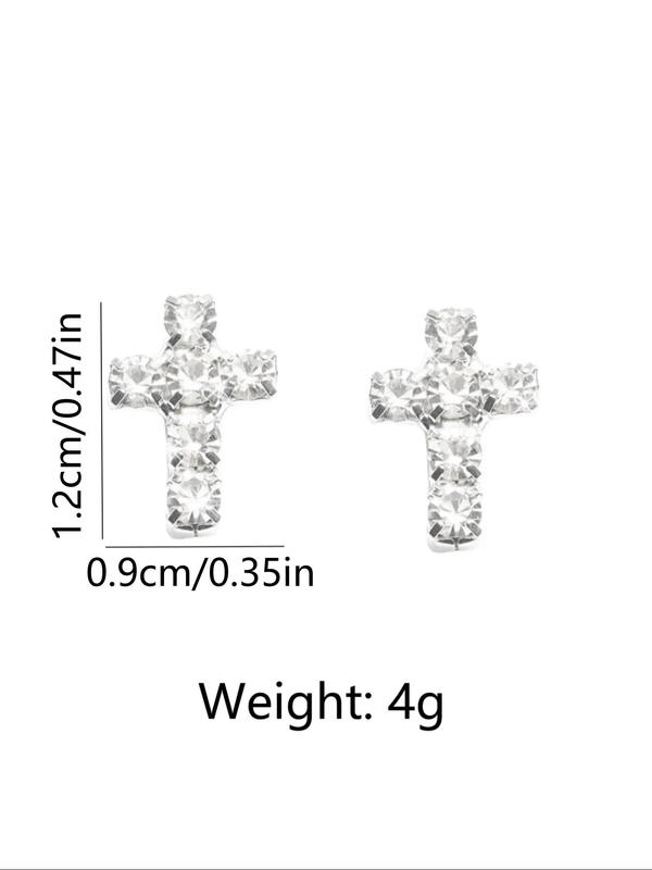 Street Trend Cross Design Stud Earrings for Men, Vintage Rhinestone Decor Earrings for Party, Daily Decor, Fashion All-match Exquisite Jewelry for Gift