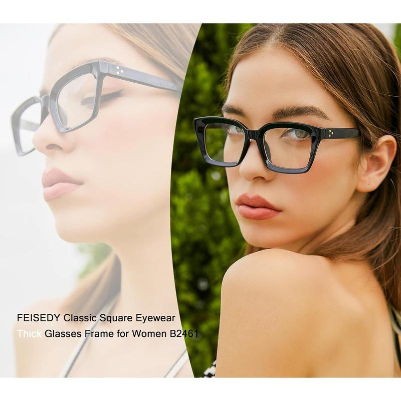 FEISEDY Glasses Frame Womens, Square Thick Eyeglasses Frame, Classic Eyewear for Men B2461