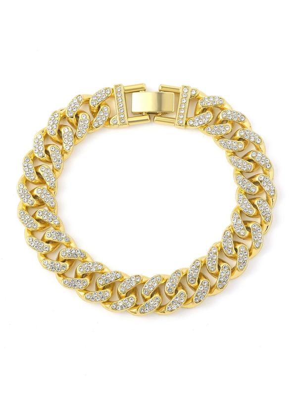 Rhinestone Decorated Cuban Link Chain Necklace Bracelet, 1 Count Fashion Jewelry for Party, Daily Clothing Decor, Trendy All-match & Exquisite Jewelry for Birthday Gift