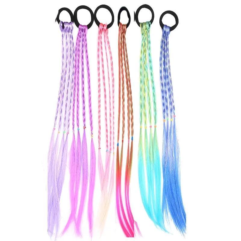 Colorful Braided Hair Ties, 6 Counts set Hair Extensions with Rubber Band, Heatless Styling Tools for Women & Girls, Hair Decoration Hair Rope, Christmas Gift