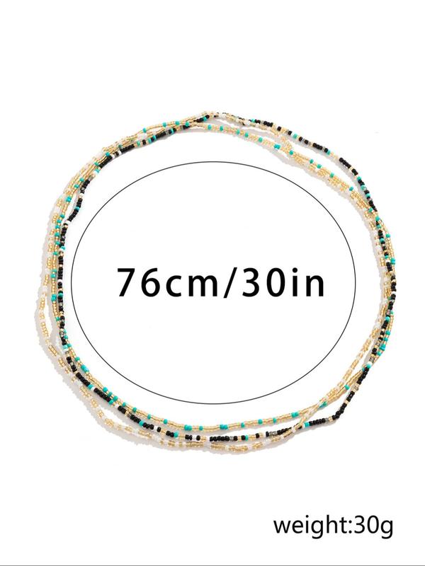 2024 Summer Women's Fashion Colorblock Beaded Waist Chain, Boho Style Beaded Decorated Waist Chain, Casual Body Jewelry Back To School