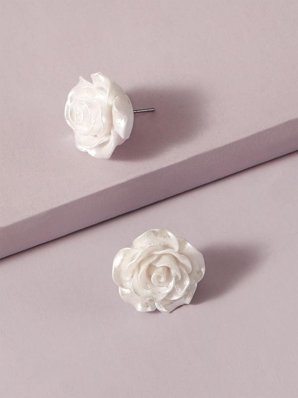 1 Pair Fashionable Elegant Flower Design Stud Earrings, Simple Plain Color Plastic Stud Earrings, Casual Versatile Party Accessories for Women