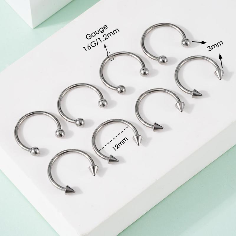 Oufer 8PCS 16G 8 10 12MM Horseshoe Circular Barbell