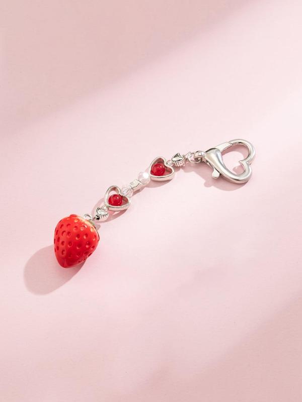 Cute Strawberry & Heart Design Keychain for Women,  Trendy Key Fob for Car Key, Chic Accessories As Birthday Gift for Friends