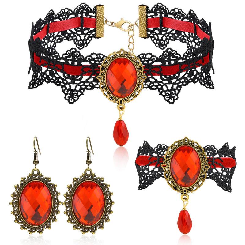 Halloween Goth Necklace Set Halloween Costume Accessories Pumpkin Black Red Necklace Necklace Earrings Set Witch costume Cosplay Halloween accessories