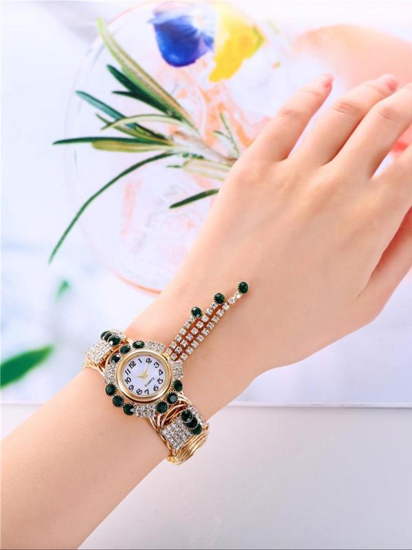 Women's Rhinestone Tassel Bangle Quartz Watch, Exquisite Trendy Wristwatch, Fashionable Watch for Women As Gift