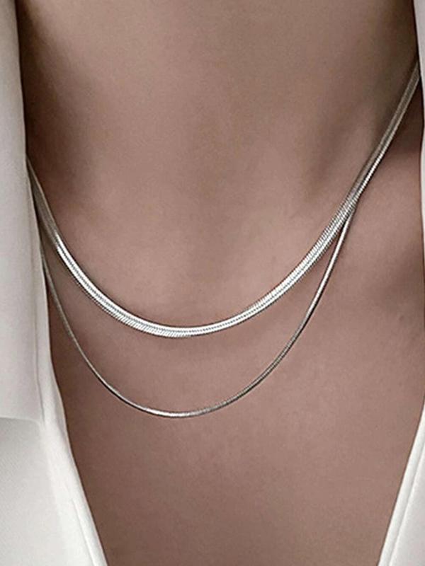 Women's Summer Simple Plain Minimalist Layered Necklace, Casual Matching Dainty Jewelry for Party, Daily Clothing Decor, Gift for Friends, Clean Girl Aesthetic Outfit Accessory for Teen Girl