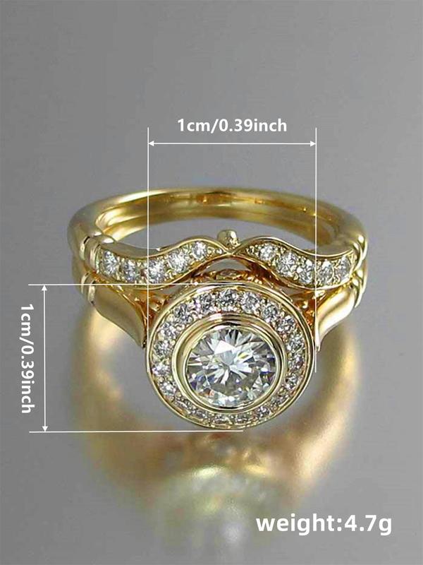 Women's Elegant Rhinestone Decor Engagement Rings, 2pcs set Trendy Luxury Promise Rings, Chic Gorgeous Jewelry As Gift for Girlfriend