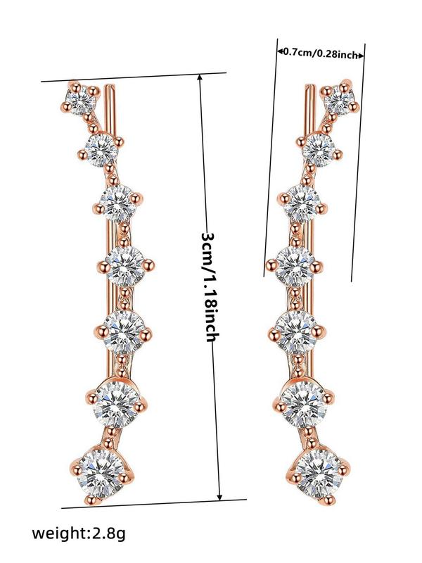 Women's Rhinestone Decor Ear Climbers, Fashion Elegant Copper Earrings For Anniversary Party Evening Gift