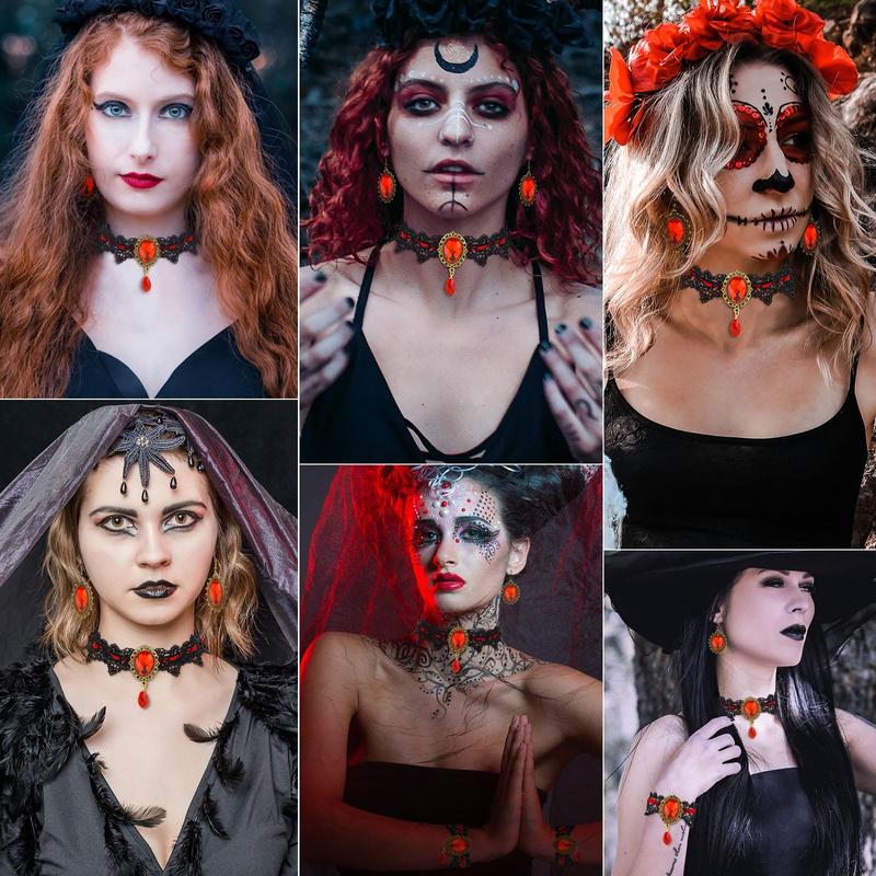 Halloween Goth Necklace Set Halloween Costume Accessories Pumpkin Black Red Necklace Necklace Earrings Set Witch costume Cosplay Halloween accessories