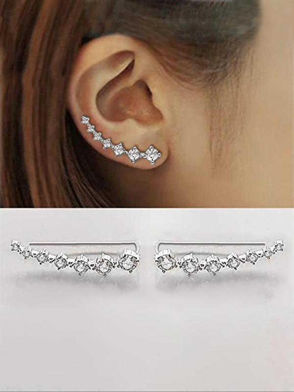 Women's Rhinestone Decor Ear Climbers, Fashion Elegant Copper Earrings For Anniversary Party Evening Gift