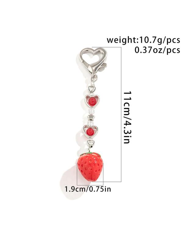 Cute Strawberry & Heart Design Keychain for Women,  Trendy Key Fob for Car Key, Chic Accessories As Birthday Gift for Friends